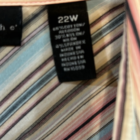 Plus Size Pleated Button Down Striped Blues and Colors Blouse Size 22W - Picture 6 of 9